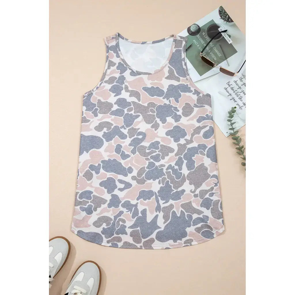 Multicolour Retro Camouflage Print Oversize Tank Top