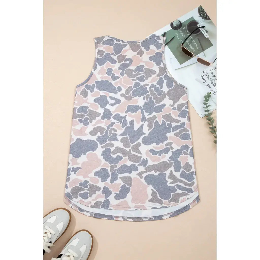 Multicolour Retro Camouflage Print Oversize Tank Top