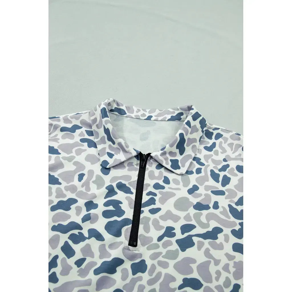 Multicolour Zip up Tee and Short Plus Size Camo Set