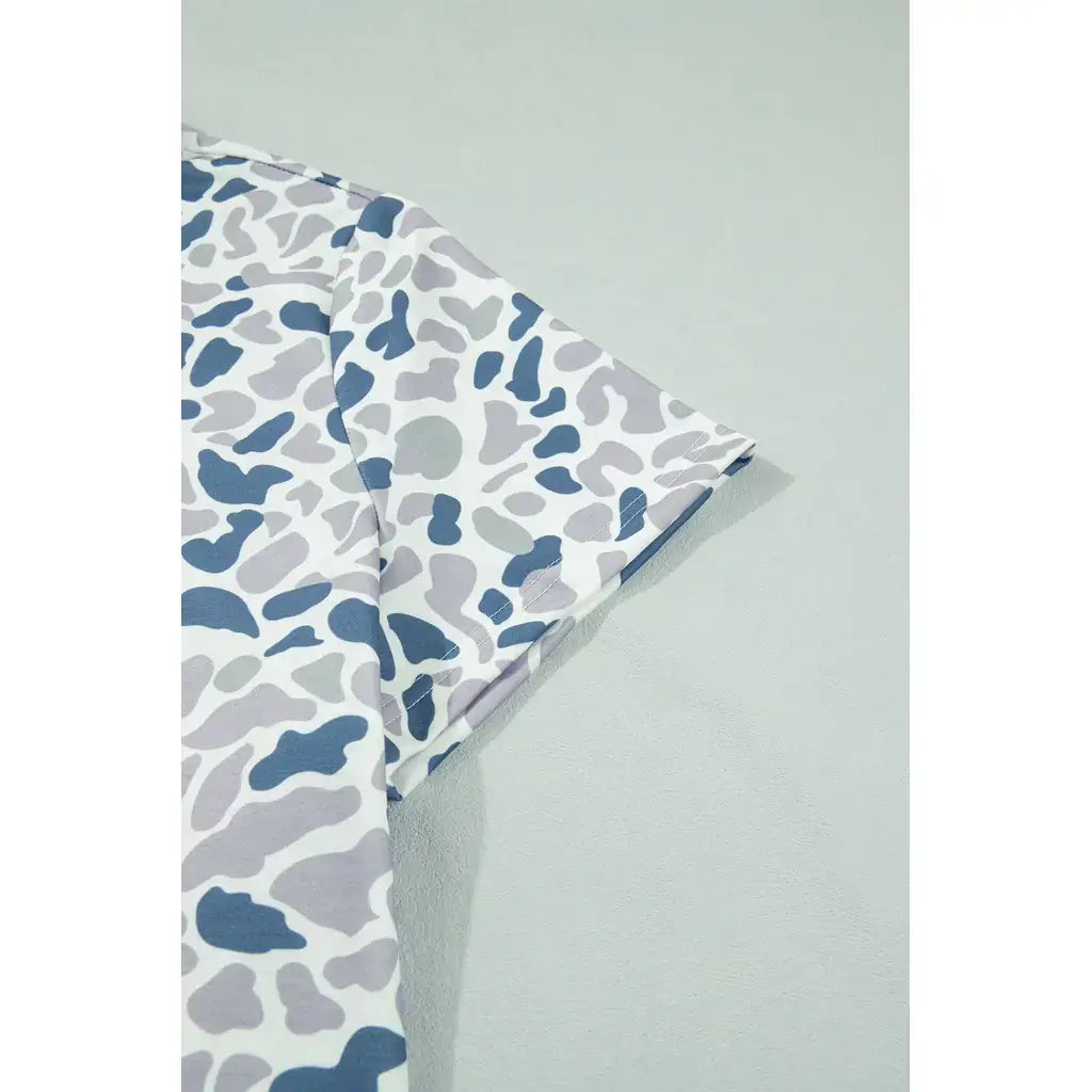Multicolour Zip up Tee and Short Plus Size Camo Set