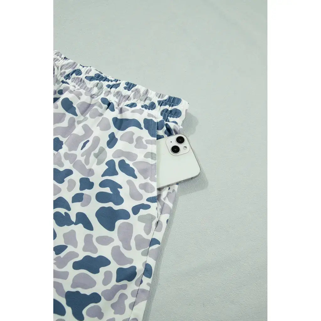 Multicolour Zip up Tee and Short Plus Size Camo Set