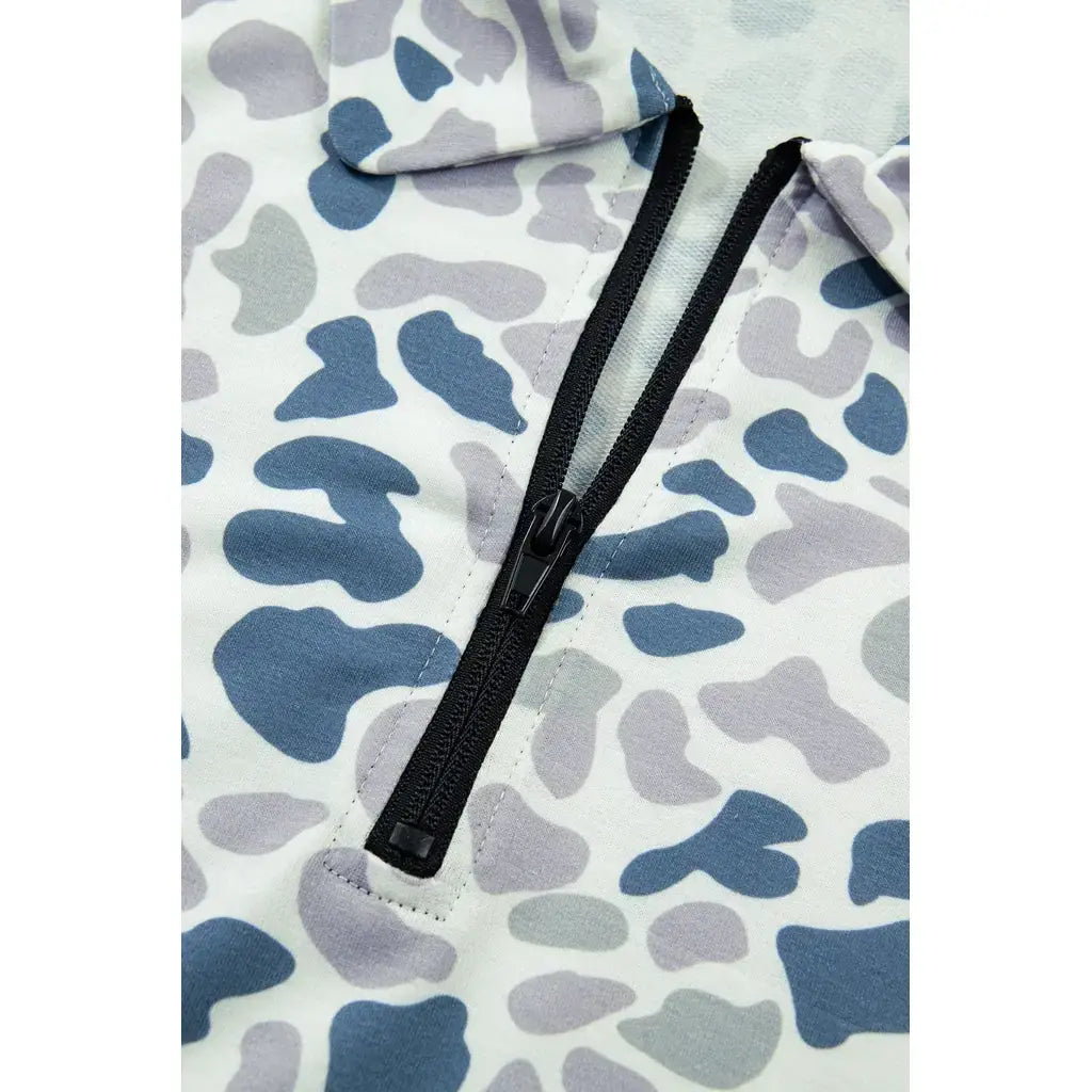 Multicolour Zip up Tee and Short Plus Size Camo Set
