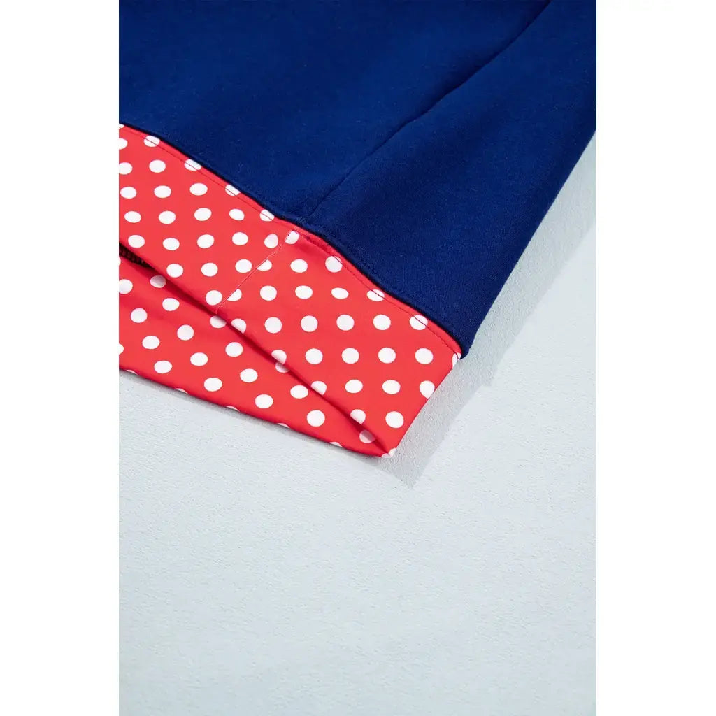 Navy Blue Polka Dot Trim Baggy Pullover 2pcs Short Set