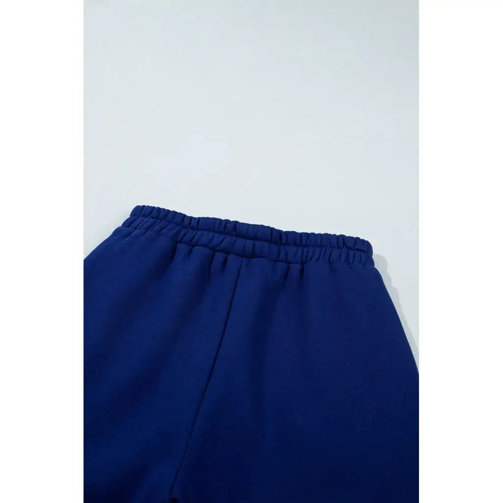 Navy Blue Polka Dot Trim Baggy Pullover 2pcs Short Set