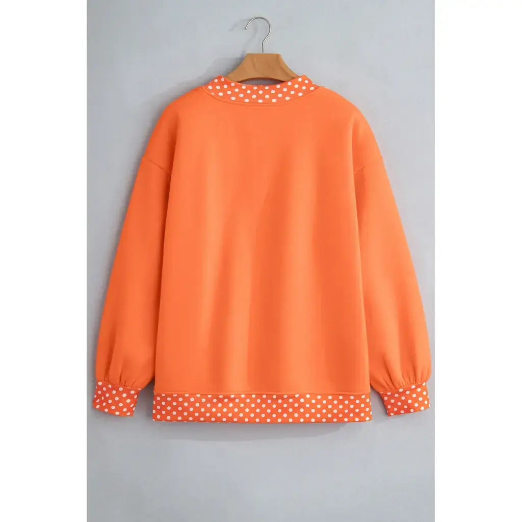 Orange Colorblock Polka Dot Contrast Trim Oversized Sweatshirt