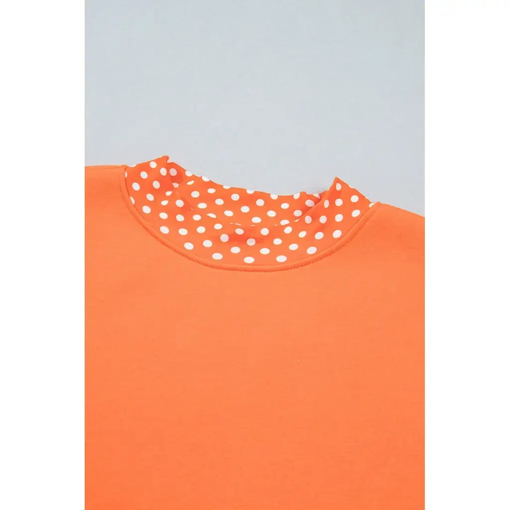 Orange Colorblock Polka Dot Contrast Trim Oversized Sweatshirt