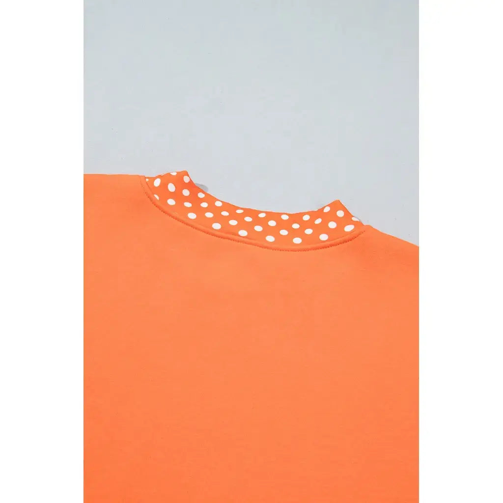Orange Colorblock Polka Dot Contrast Trim Oversized Sweatshirt