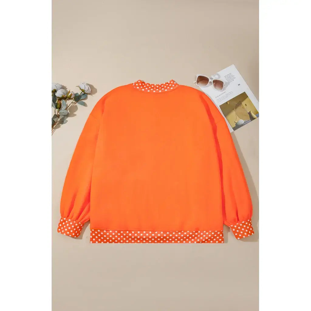 Orange Polka Dot Patchwork Round Neck Plus Size Sweatshirt