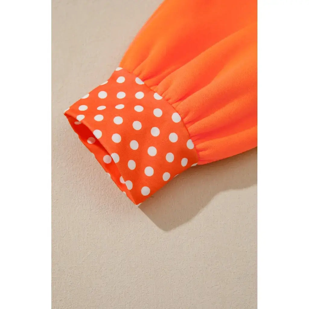 Orange Polka Dot Patchwork Round Neck Plus Size Sweatshirt