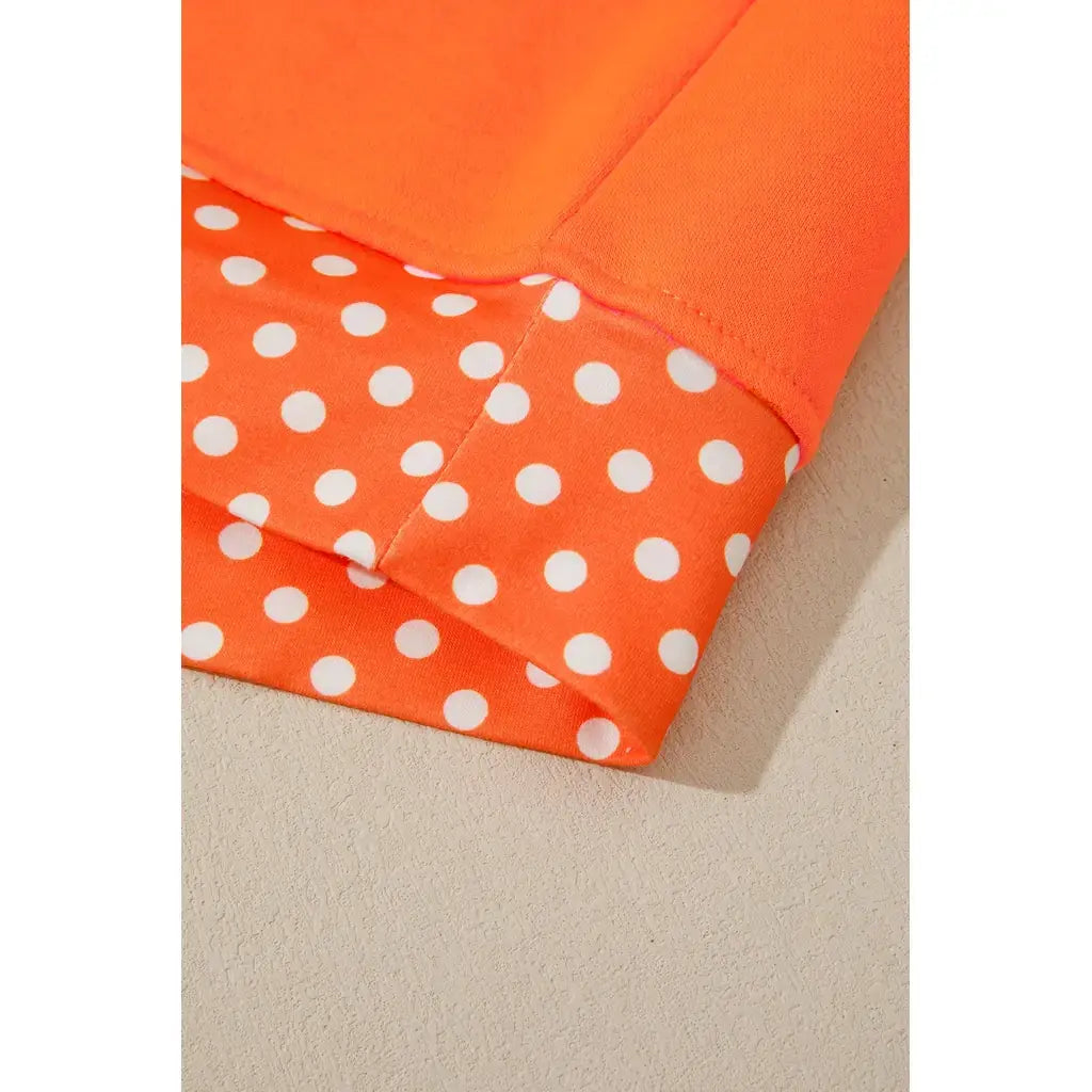 Orange Polka Dot Patchwork Round Neck Plus Size Sweatshirt