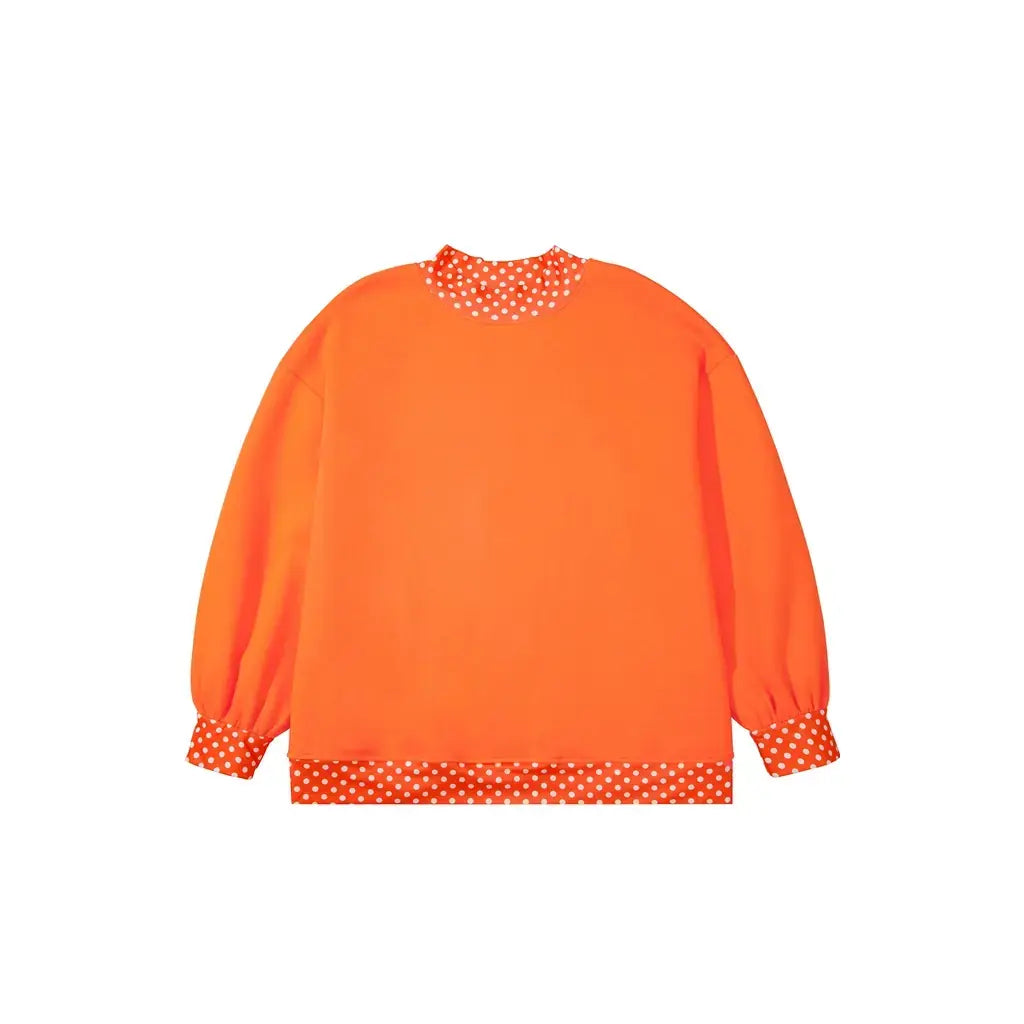 Orange Polka Dot Patchwork Round Neck Plus Size Sweatshirt