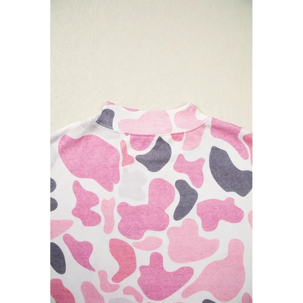 Pink Camo Print Howdy Western Style Baggy Pullover Sweatshirt