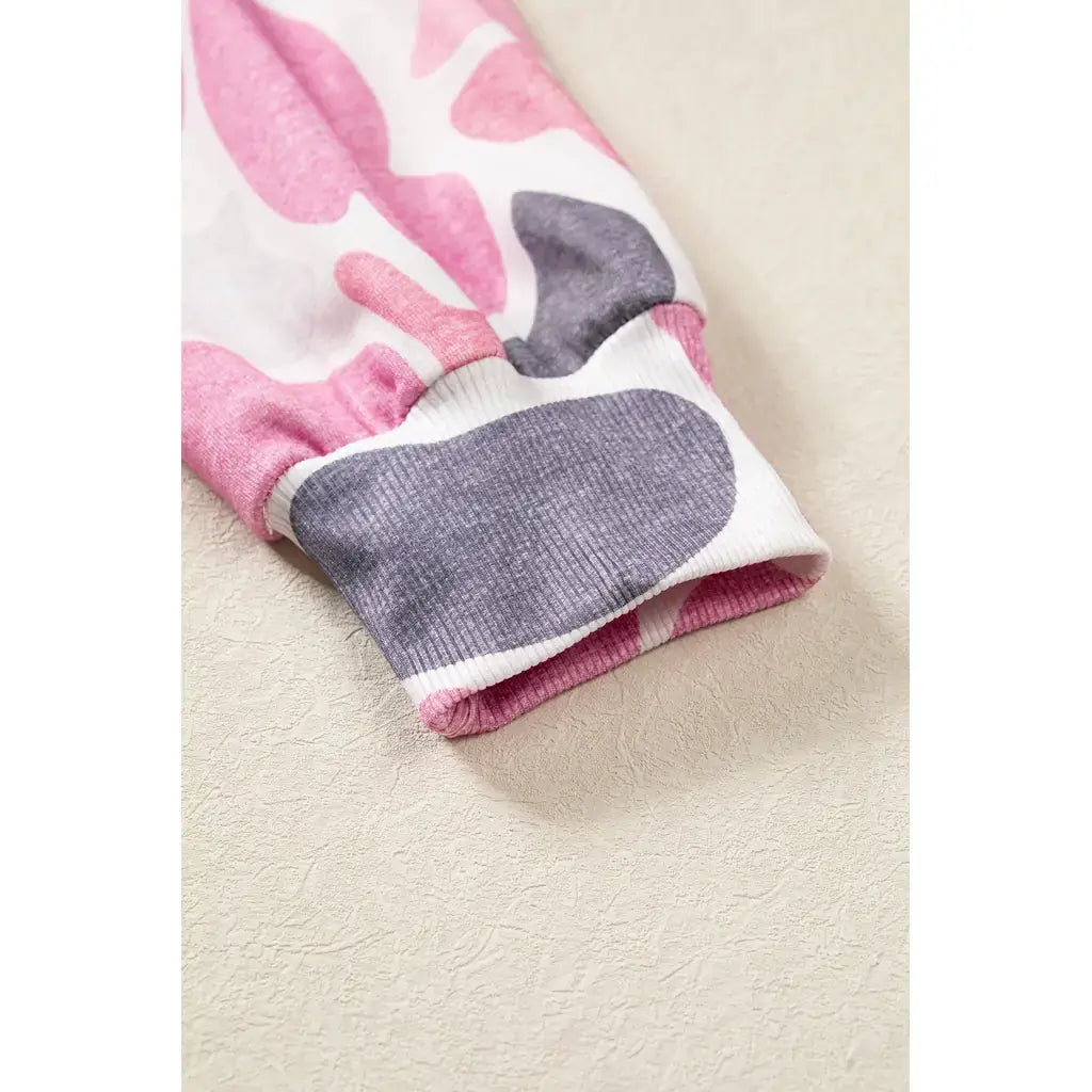 Pink Camo Print Howdy Western Style Baggy Pullover Sweatshirt