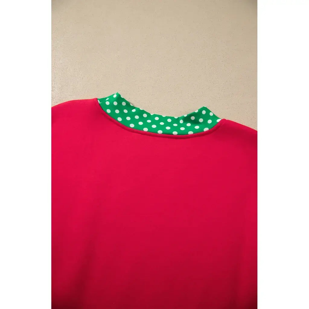 Racing Red Colorblock Polka Dot Contrast Trim Oversized Sweatshirt