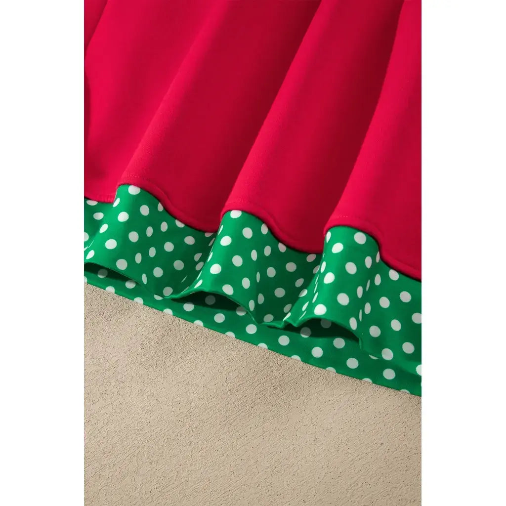 Racing Red Colorblock Polka Dot Contrast Trim Oversized Sweatshirt