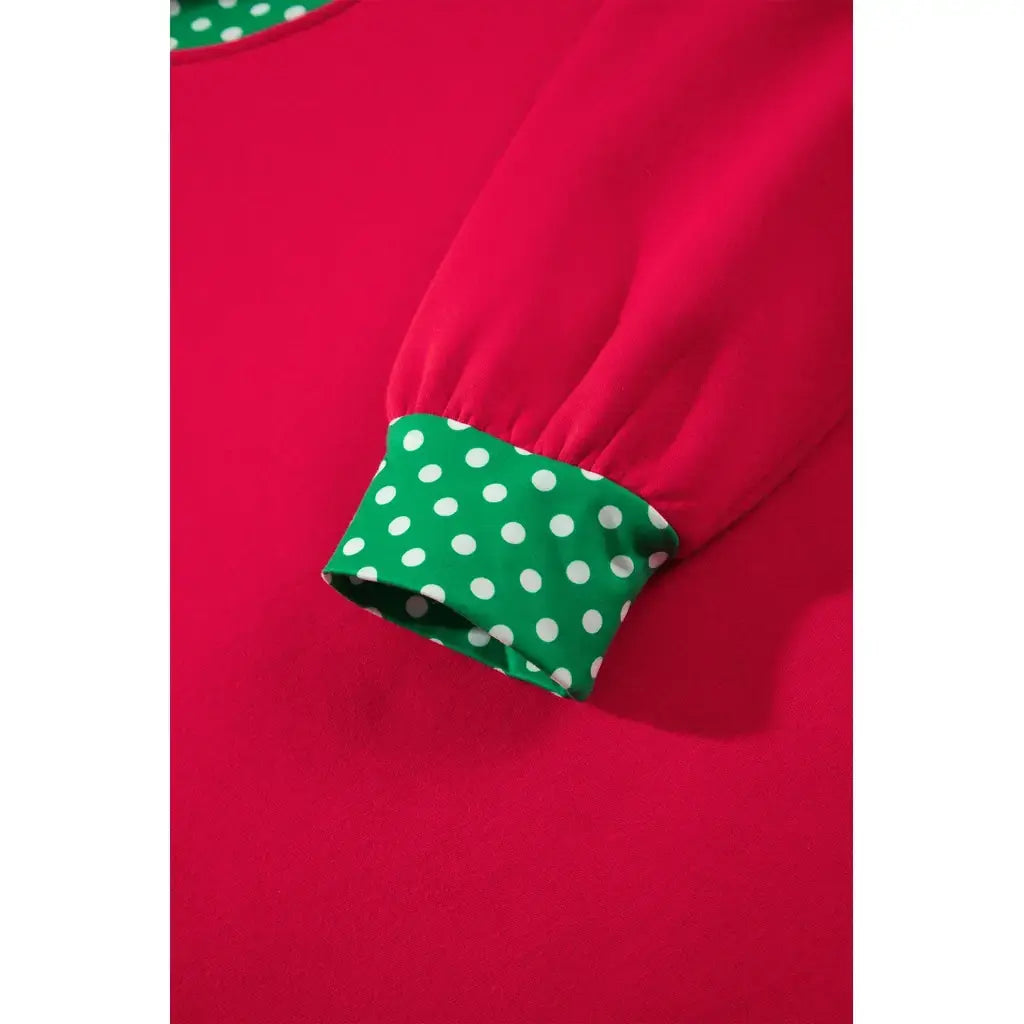 Racing Red Colorblock Polka Dot Contrast Trim Oversized Sweatshirt