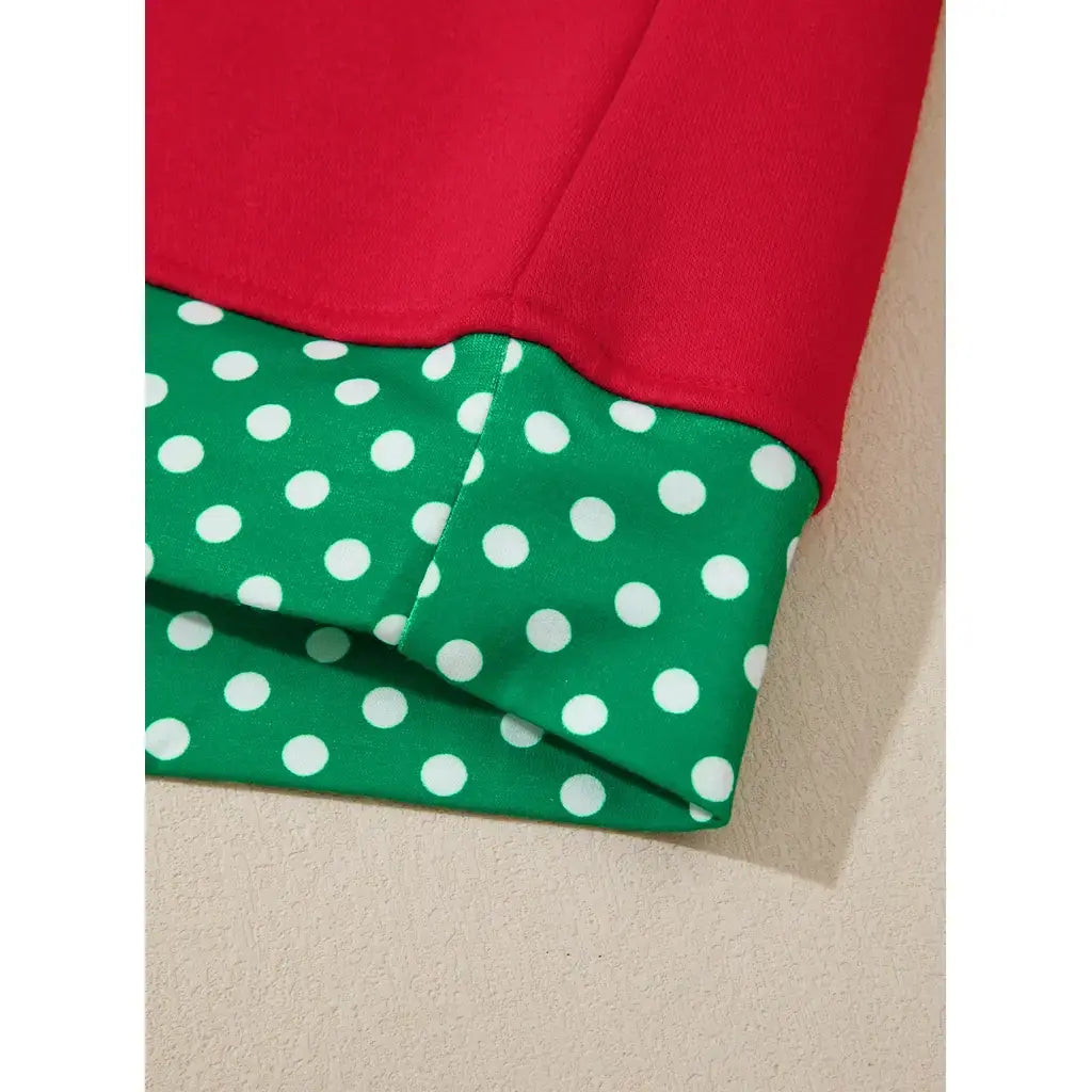 Racing Red Polka Dot Patchwork Round Neck Plus Size Sweatshirt