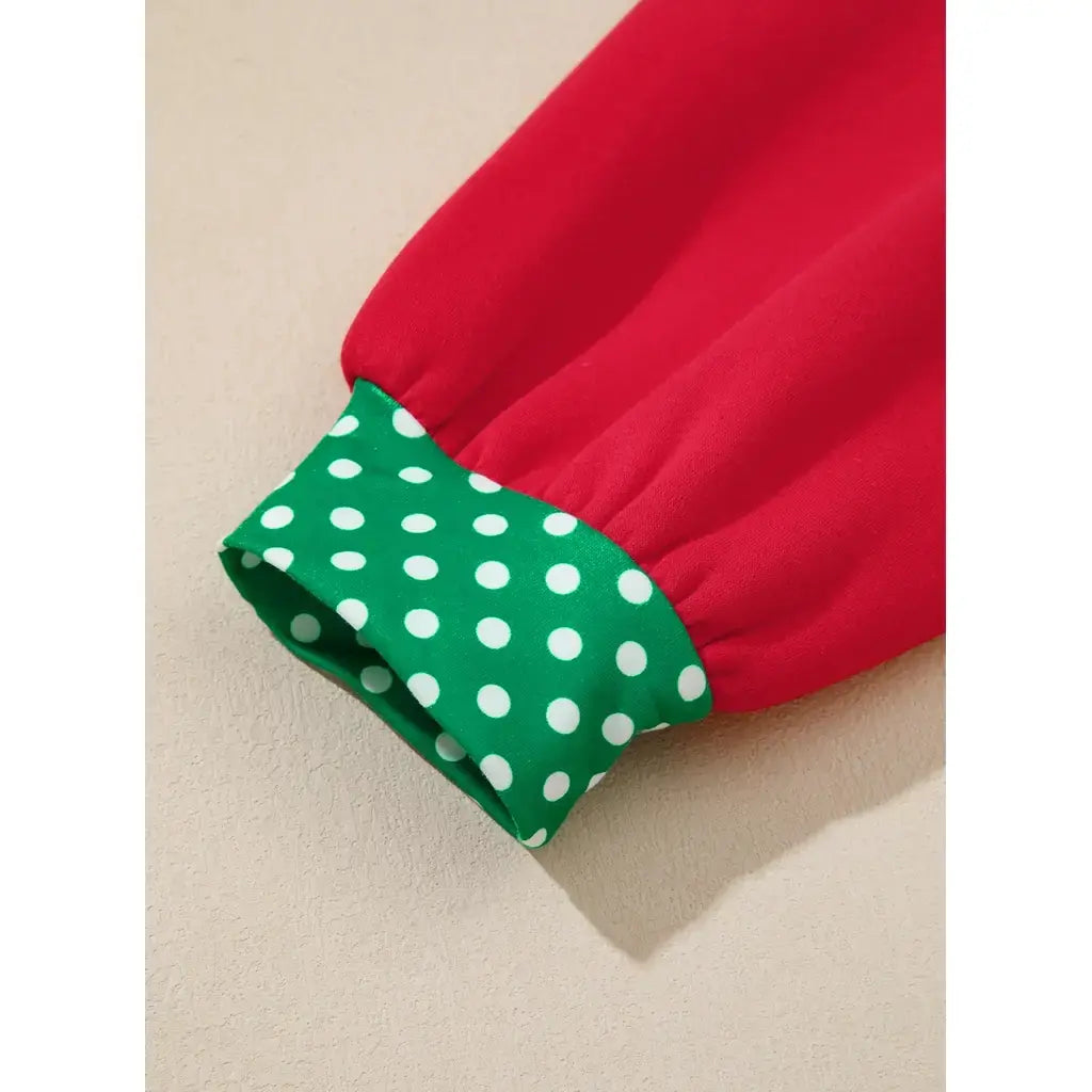 Racing Red Polka Dot Patchwork Round Neck Plus Size Sweatshirt
