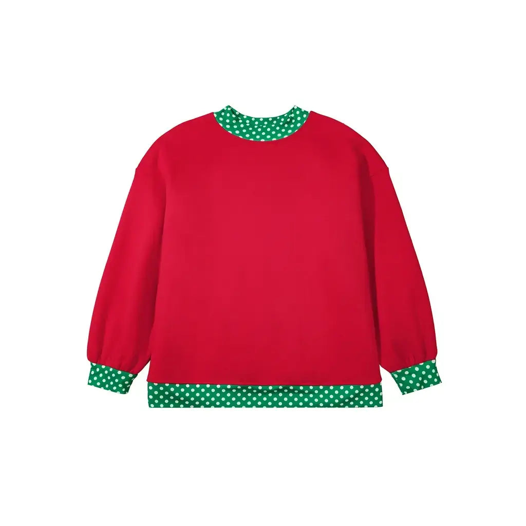 Racing Red Polka Dot Patchwork Round Neck Plus Size Sweatshirt