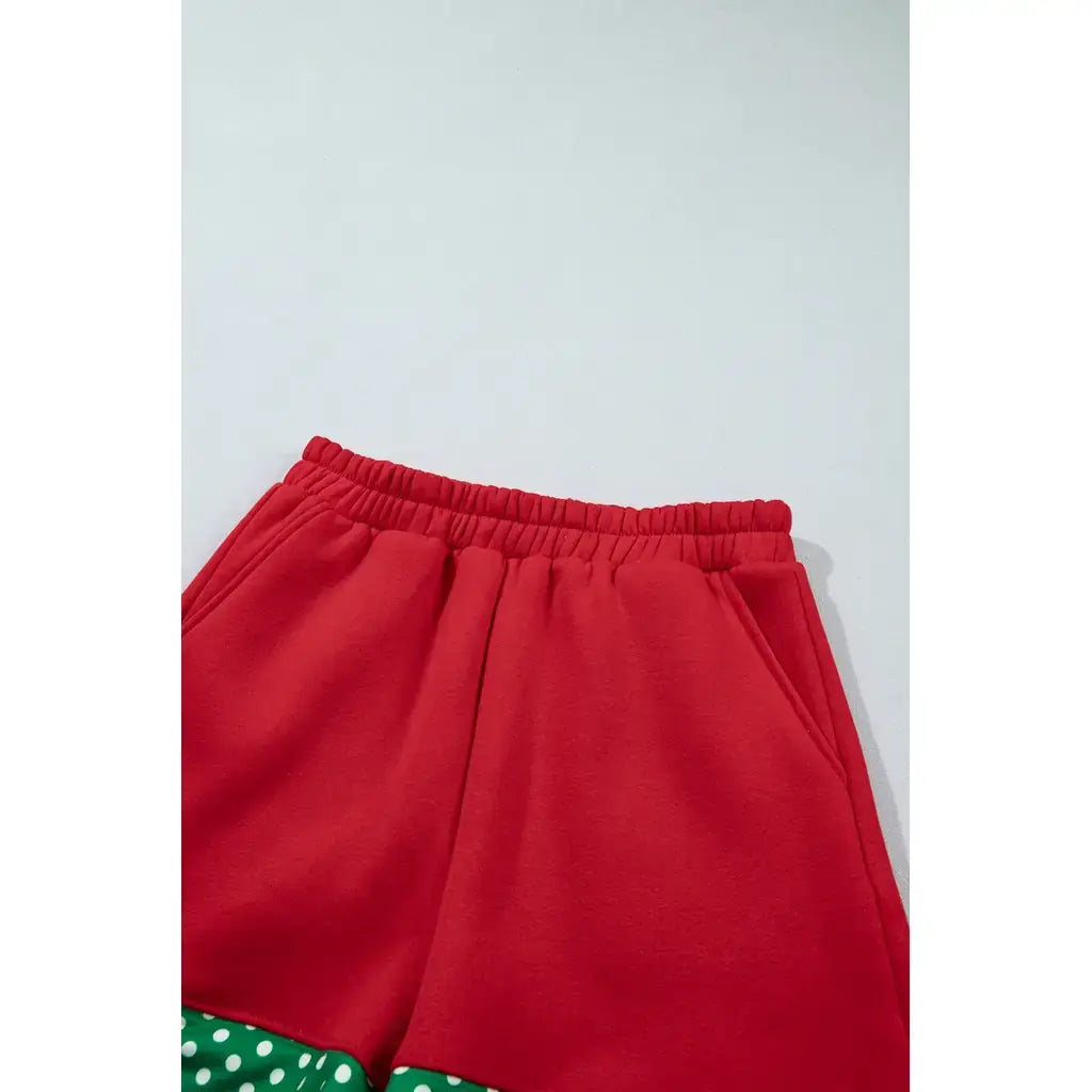 Racing Red Polka Dot Trim Baggy Pullover 2pcs Short Set