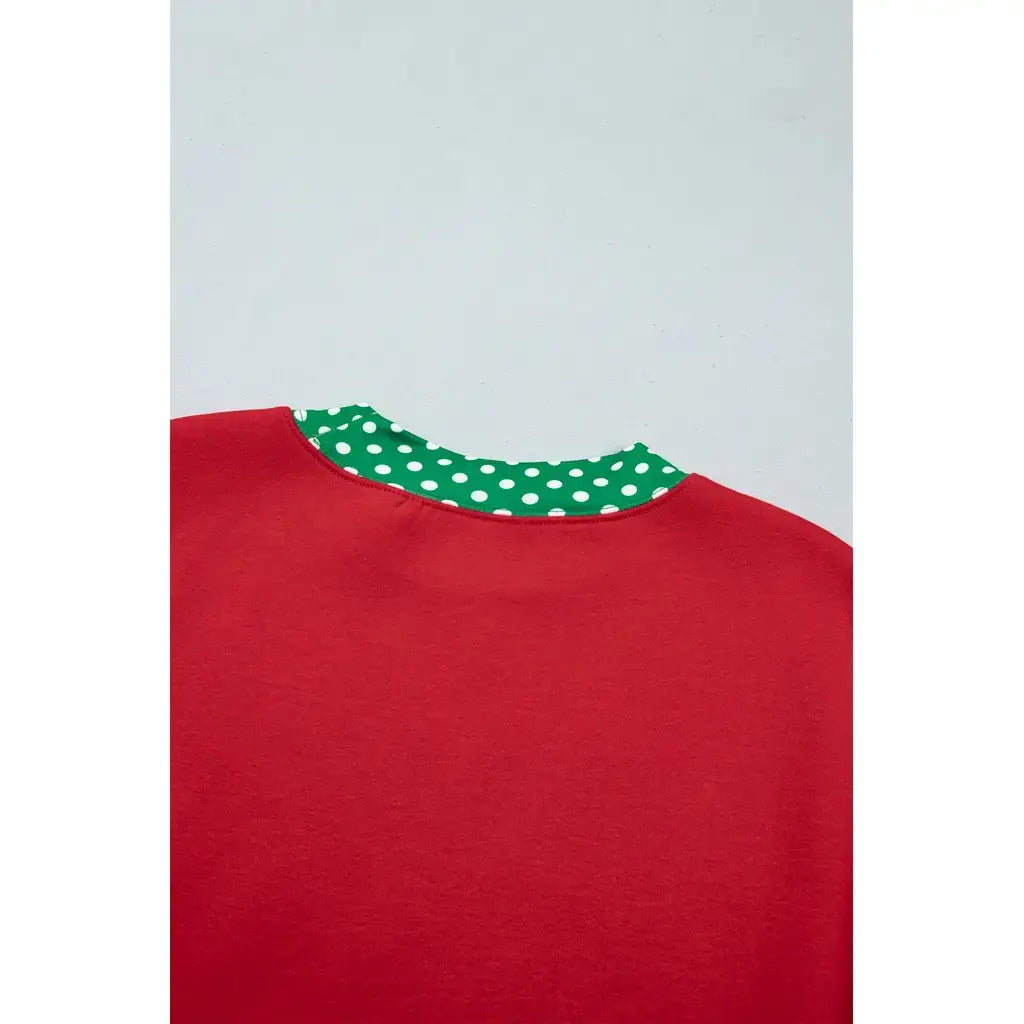 Racing Red Polka Dot Trim Baggy Pullover 2pcs Short Set