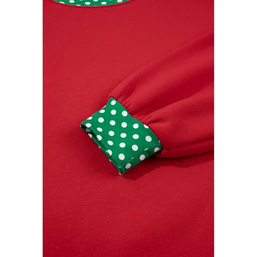 Racing Red Polka Dot Trim Baggy Pullover 2pcs Short Set