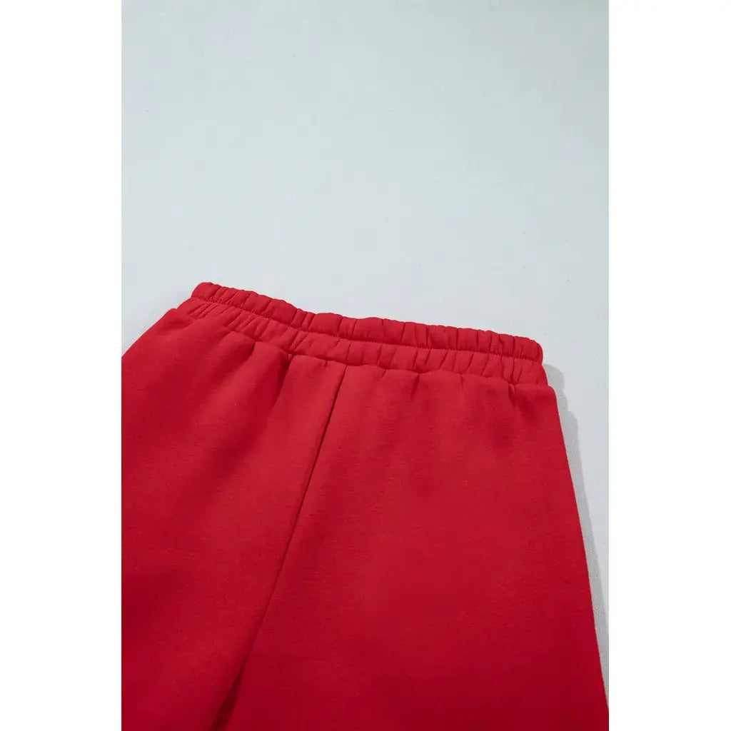 Racing Red Polka Dot Trim Baggy Pullover 2pcs Short Set
