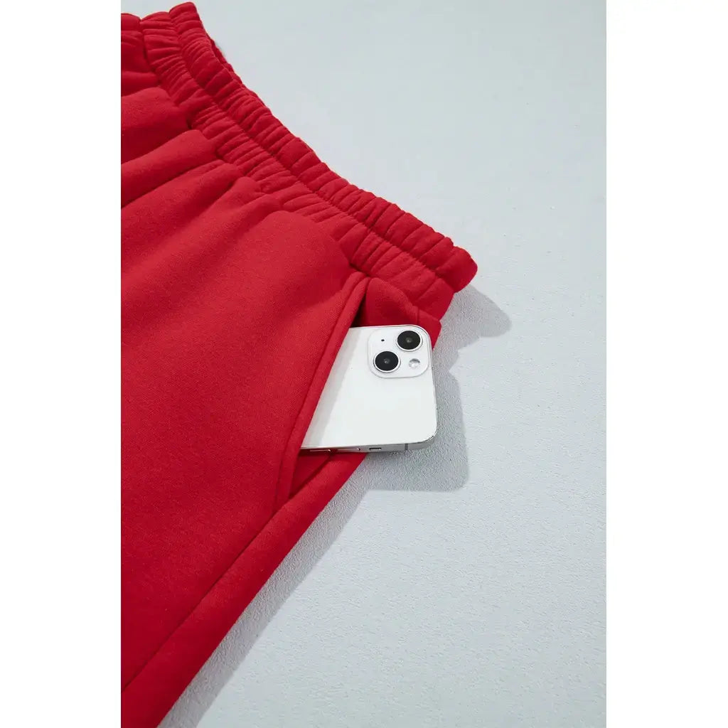 Racing Red Polka Dot Trim Baggy Pullover 2pcs Short Set