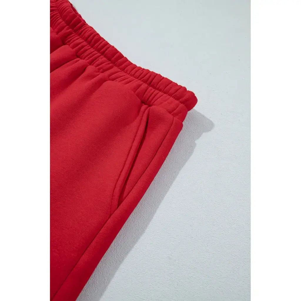 Racing Red Polka Dot Trim Baggy Pullover 2pcs Short Set