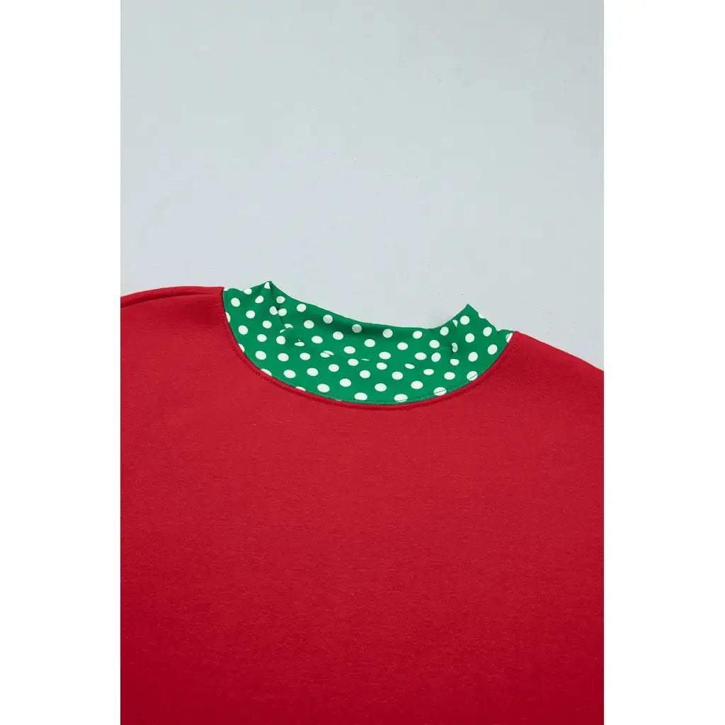 Racing Red Polka Dot Trim Baggy Pullover 2pcs Short Set