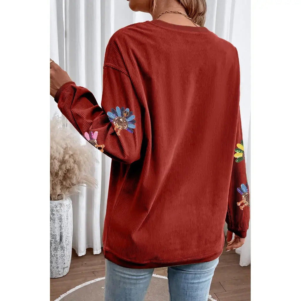 Racing Red Turkey Graphic Corded Baggy Sweatshirt