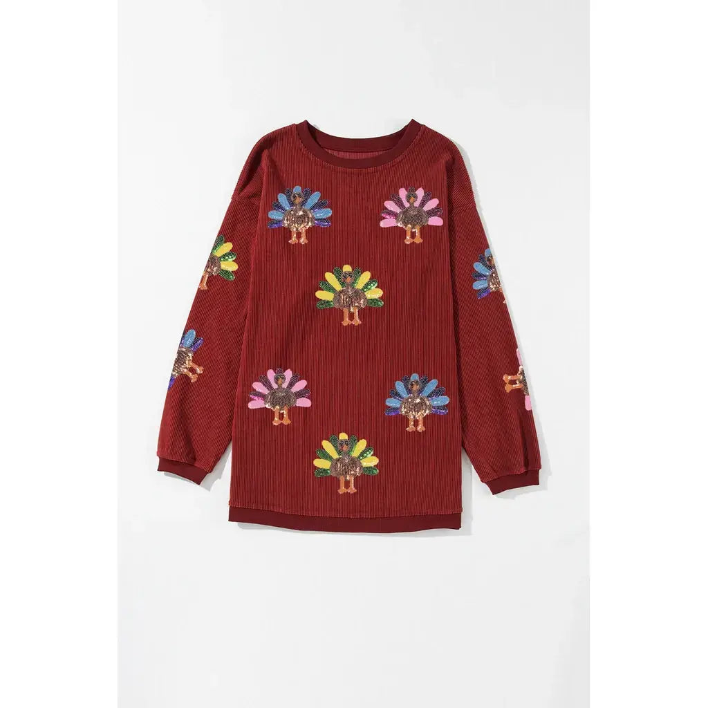 Racing Red Turkey Graphic Corded Baggy Sweatshirt