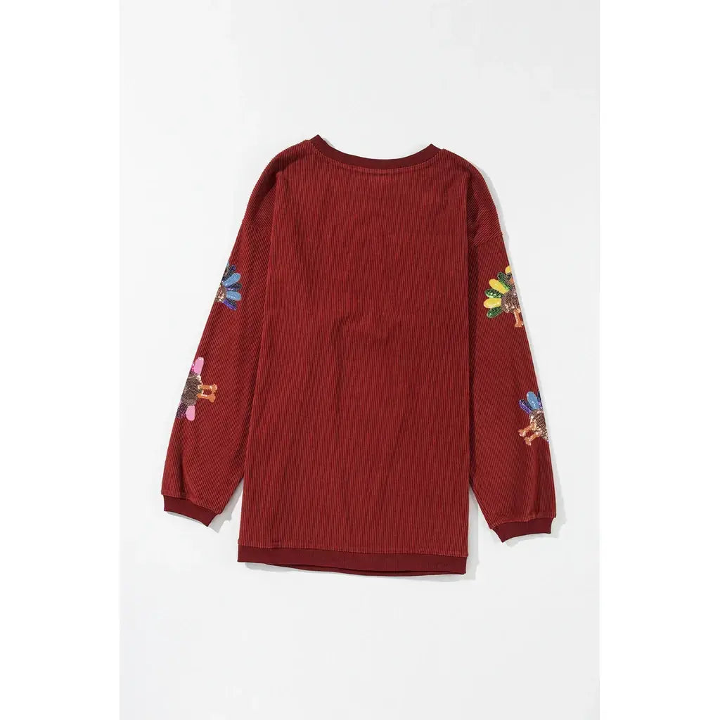 Racing Red Turkey Graphic Corded Baggy Sweatshirt