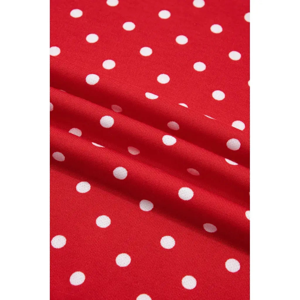 Red Polka Dot Drawstring Wide Leg Long Sleeve Top Pant Set