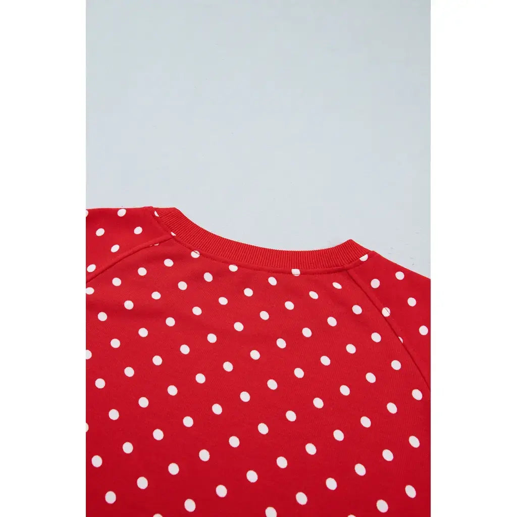 Red Polka Dot Drawstring Wide Leg Long Sleeve Top Pant Set