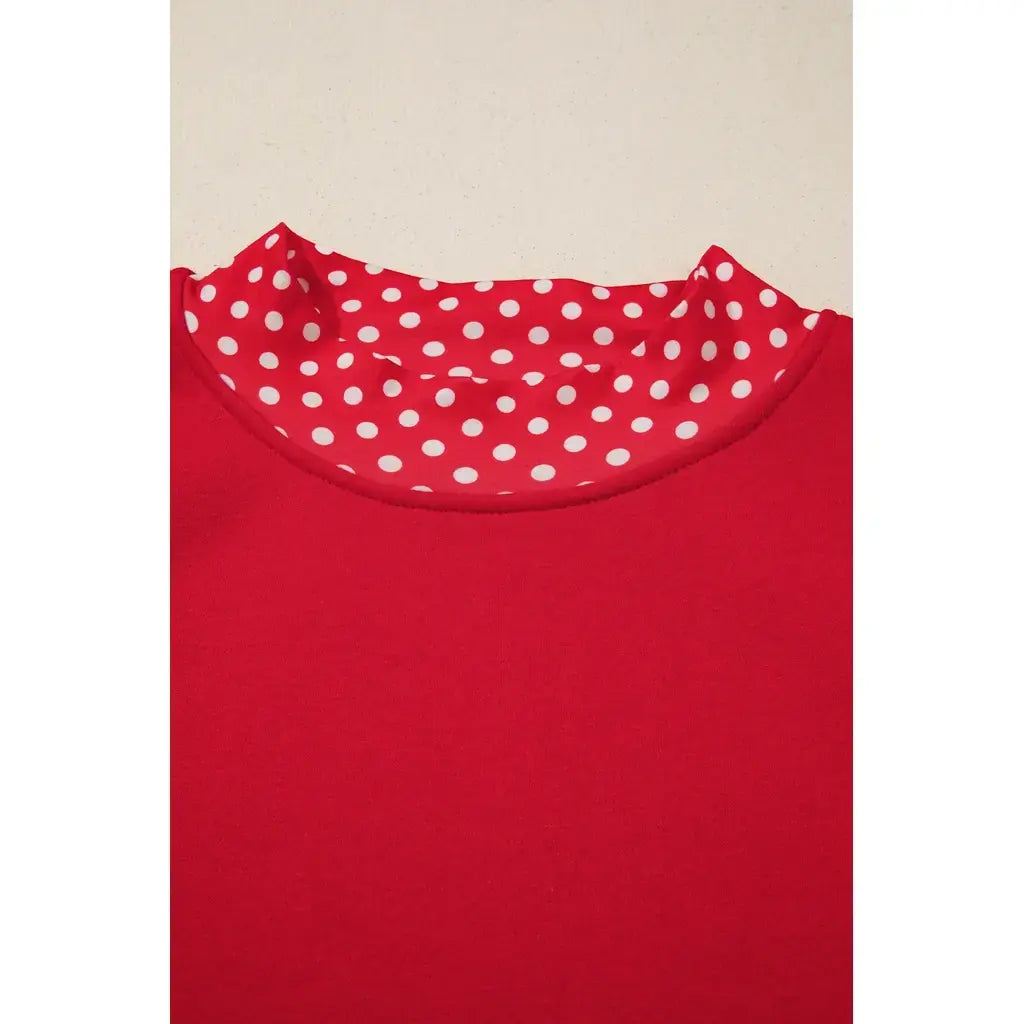 Red Polka Dot Patchwork Round Neck Plus Size Sweatshirt