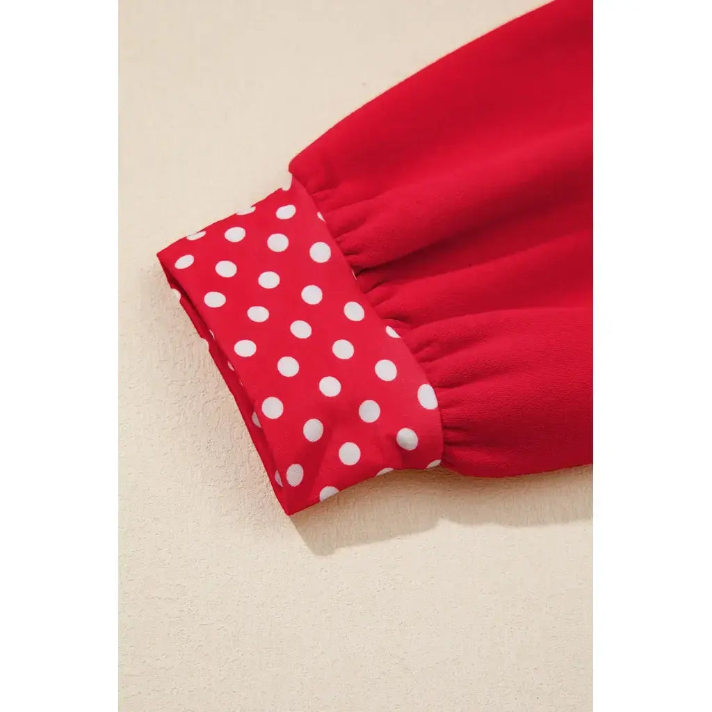 Red Polka Dot Patchwork Round Neck Plus Size Sweatshirt