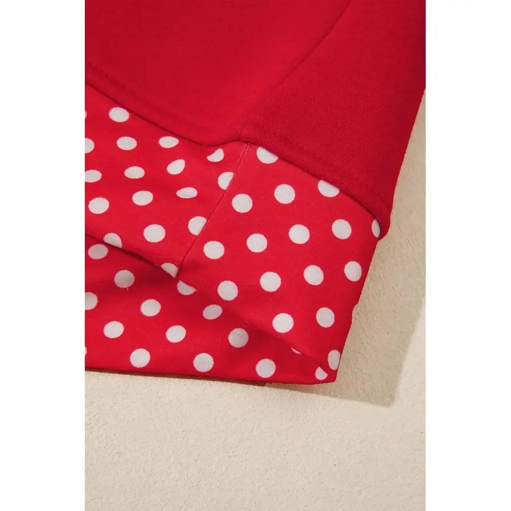 Red Polka Dot Patchwork Round Neck Plus Size Sweatshirt