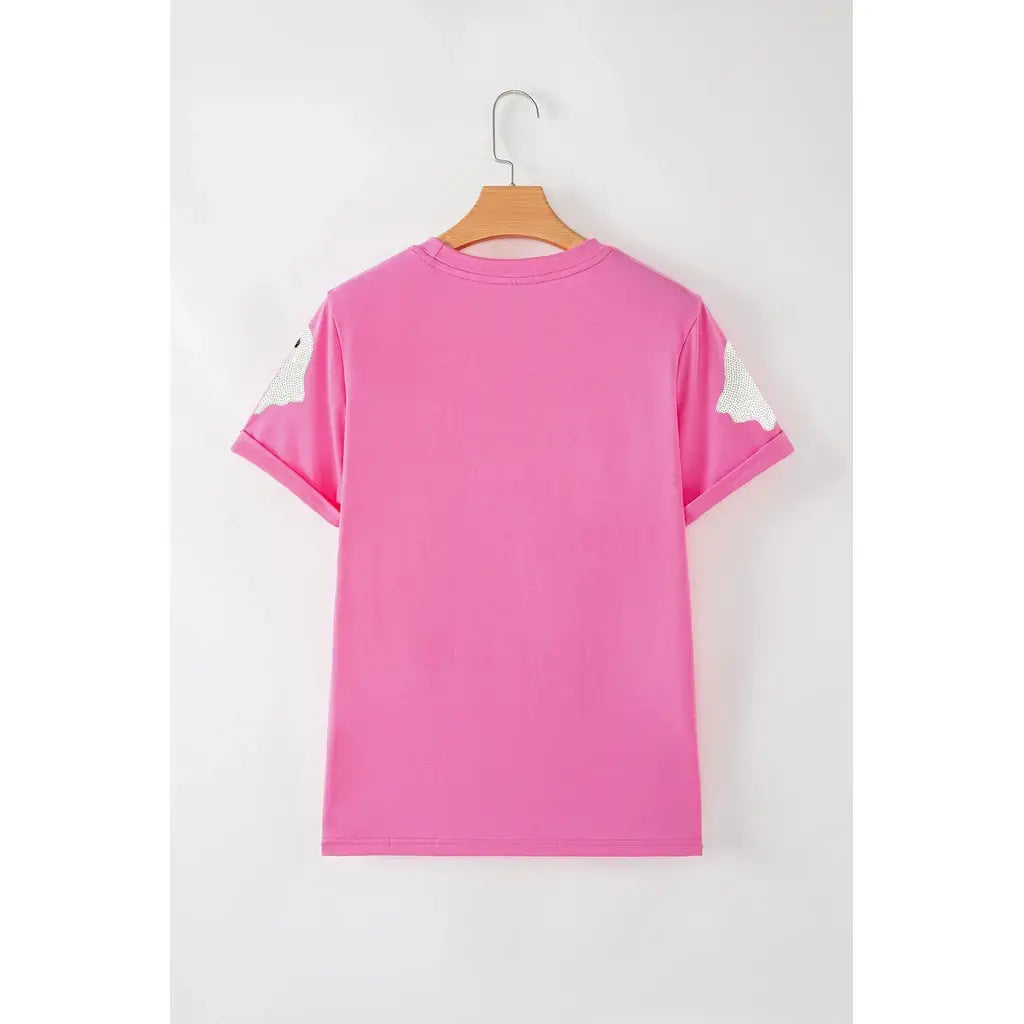 Sachet Pink Sequin Halloween Ghost Patched Casual T Shirt