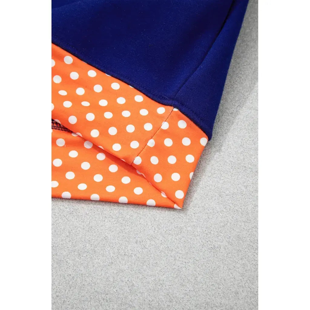 Sail Blue Polka Dot Letter Print Contrast Trim Mock Neck Sweatshirt