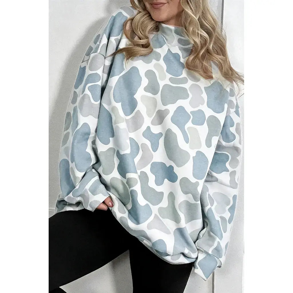 Sky Blue Camouflage Western Style Pullover Sweatshirt
