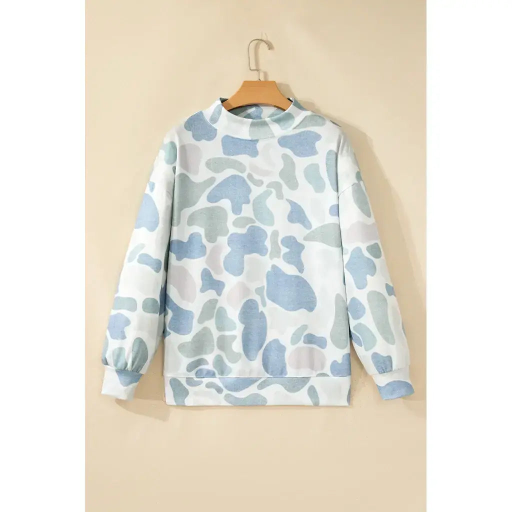 Sky Blue Camouflage Western Style Pullover Sweatshirt