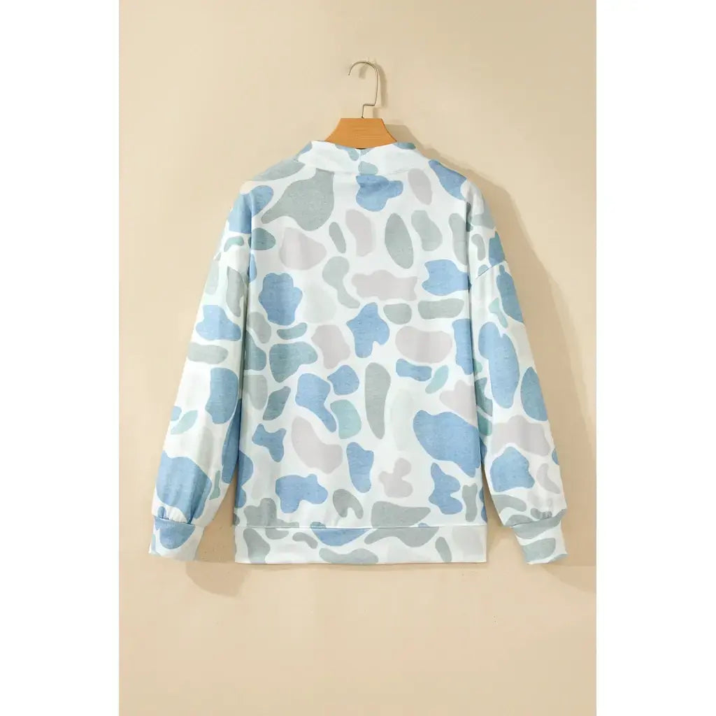 Sky Blue Camouflage Western Style Pullover Sweatshirt
