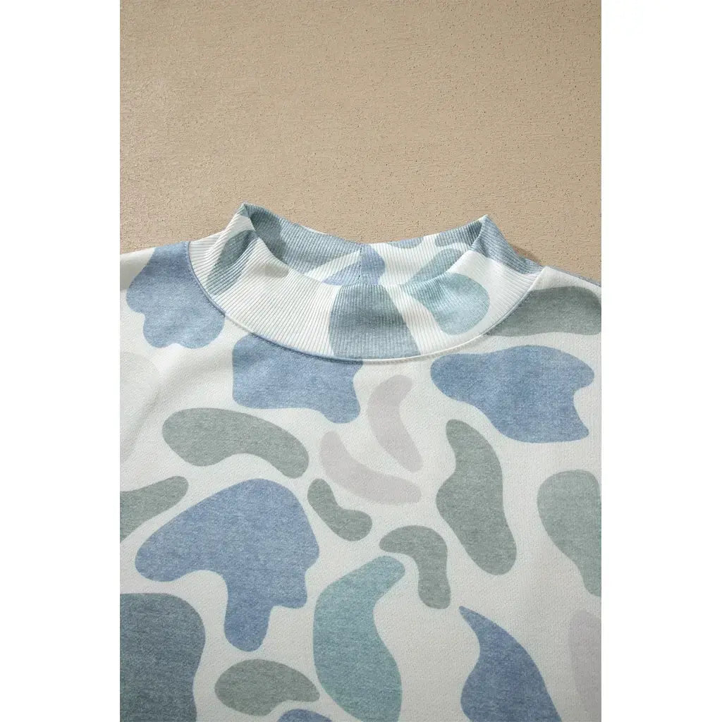 Sky Blue Camouflage Western Style Pullover Sweatshirt