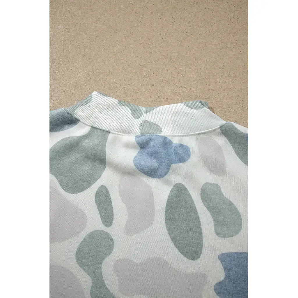 Sky Blue Camouflage Western Style Pullover Sweatshirt