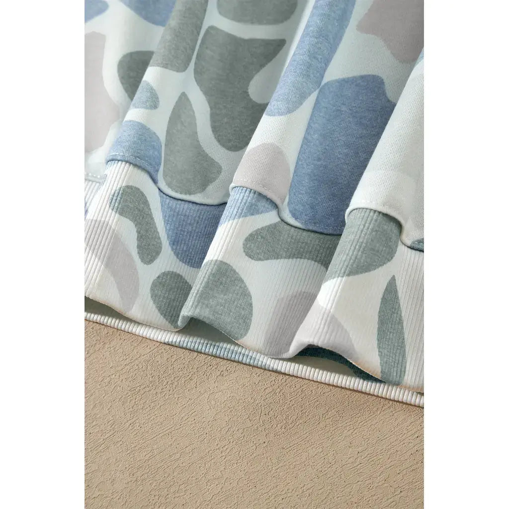 Sky Blue Camouflage Western Style Pullover Sweatshirt