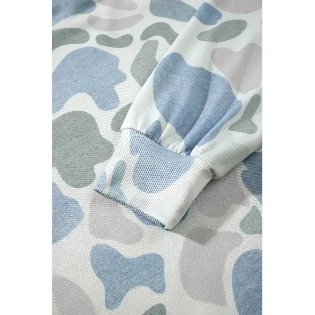 Sky Blue Camouflage Western Style Pullover Sweatshirt