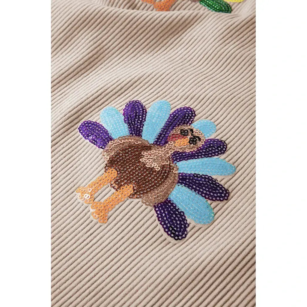 Smoke Gray Turkey Graphic Corded Baggy Sweatshirt