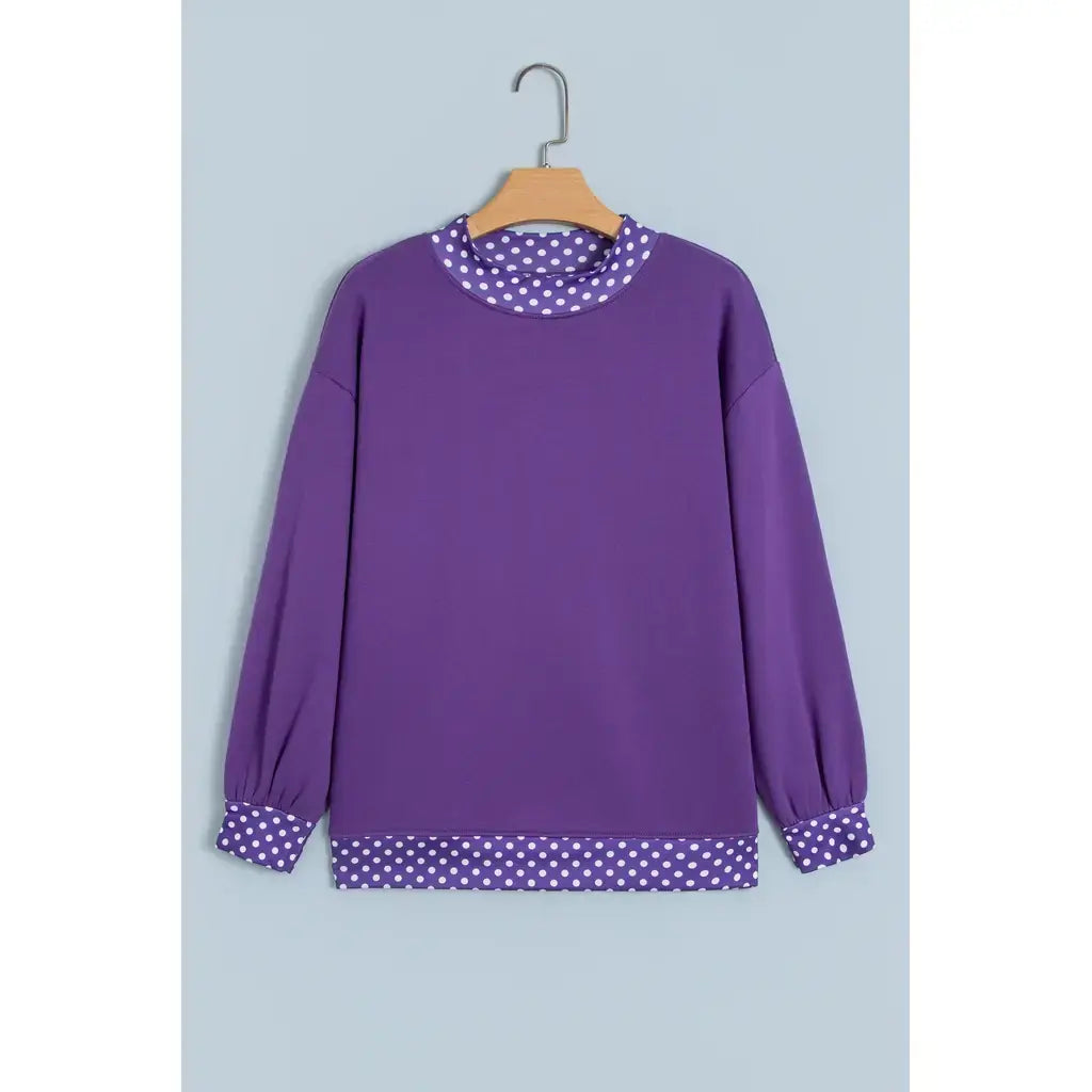 Tillandsia Purple Colorblock Polka Dot Contrast Trim Oversized Sweatshirt