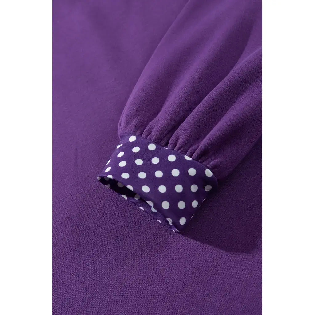 Tillandsia Purple Polka Dot Patchwork Round Neck Plus Size Sweatshirt